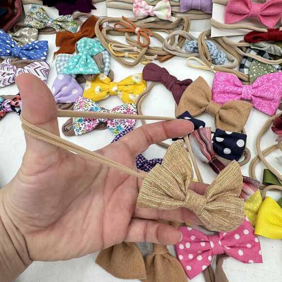 Huge Lot 65pc + Handmade Baby Toddler Headbeads Bows Clips Bonnets Floral Solid - Picture 11 of 15